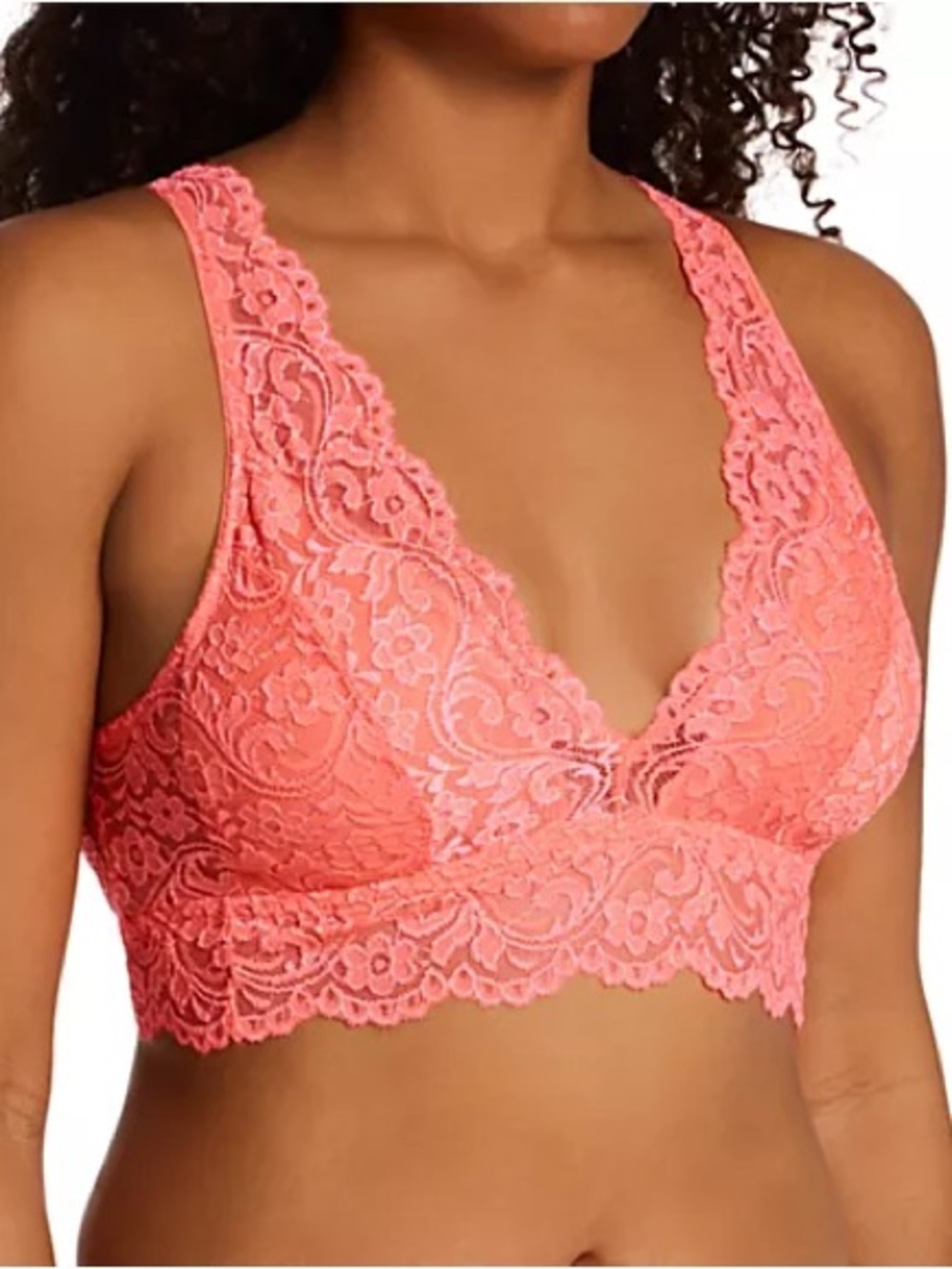 NWT Aerie Eyelash Lace Padded Plunge Bralette Coral Sun Size M